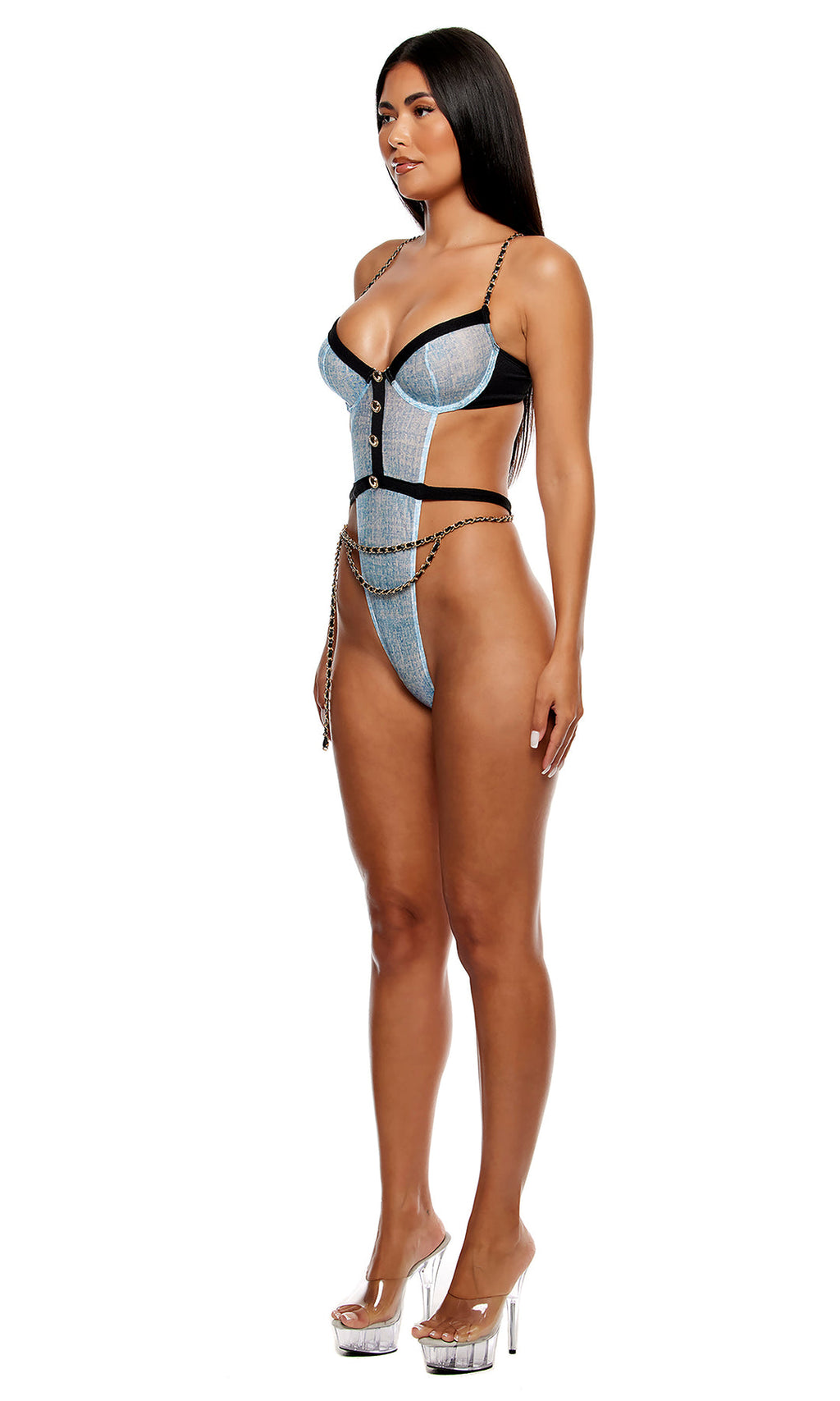 Keep It Classy 2-Piece Mesh Teddy Lingerie Set - Ice Blue