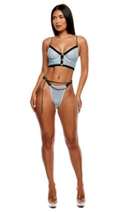 Keep It Classy 3-Piece Mesh Longline Bra Lingerie Set - Ice Blue
