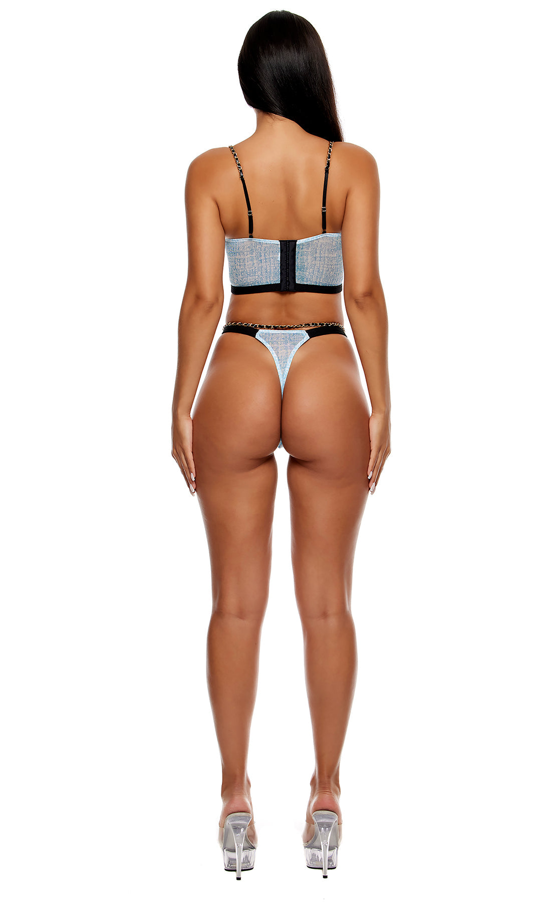 Keep It Classy 3-Piece Mesh Longline Bra Lingerie Set - Ice Blue