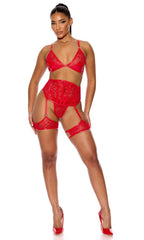 Perfect Pair Vinyl and Lace Bra and Waist Cincher Lingerie Set - Red