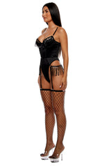 Peep Show Sequin Fringe Teddy - Black
