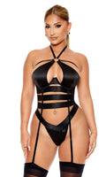 Soft Life Satin Strappy 2-Piece Bustier Lingerie Set - Black