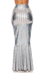 Hologram Mermaid Skirt with Wide Band - Silver