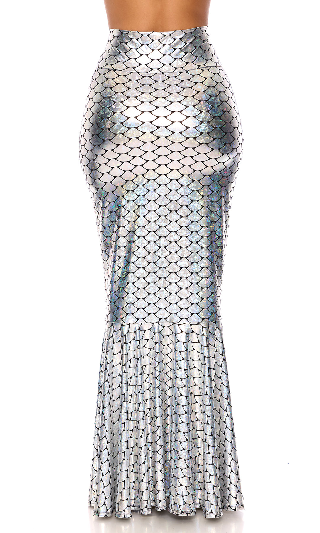Hologram Mermaid Skirt with Wide Band - Silver
