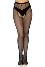 Ginny Fishnet Crotchless Tights - Black