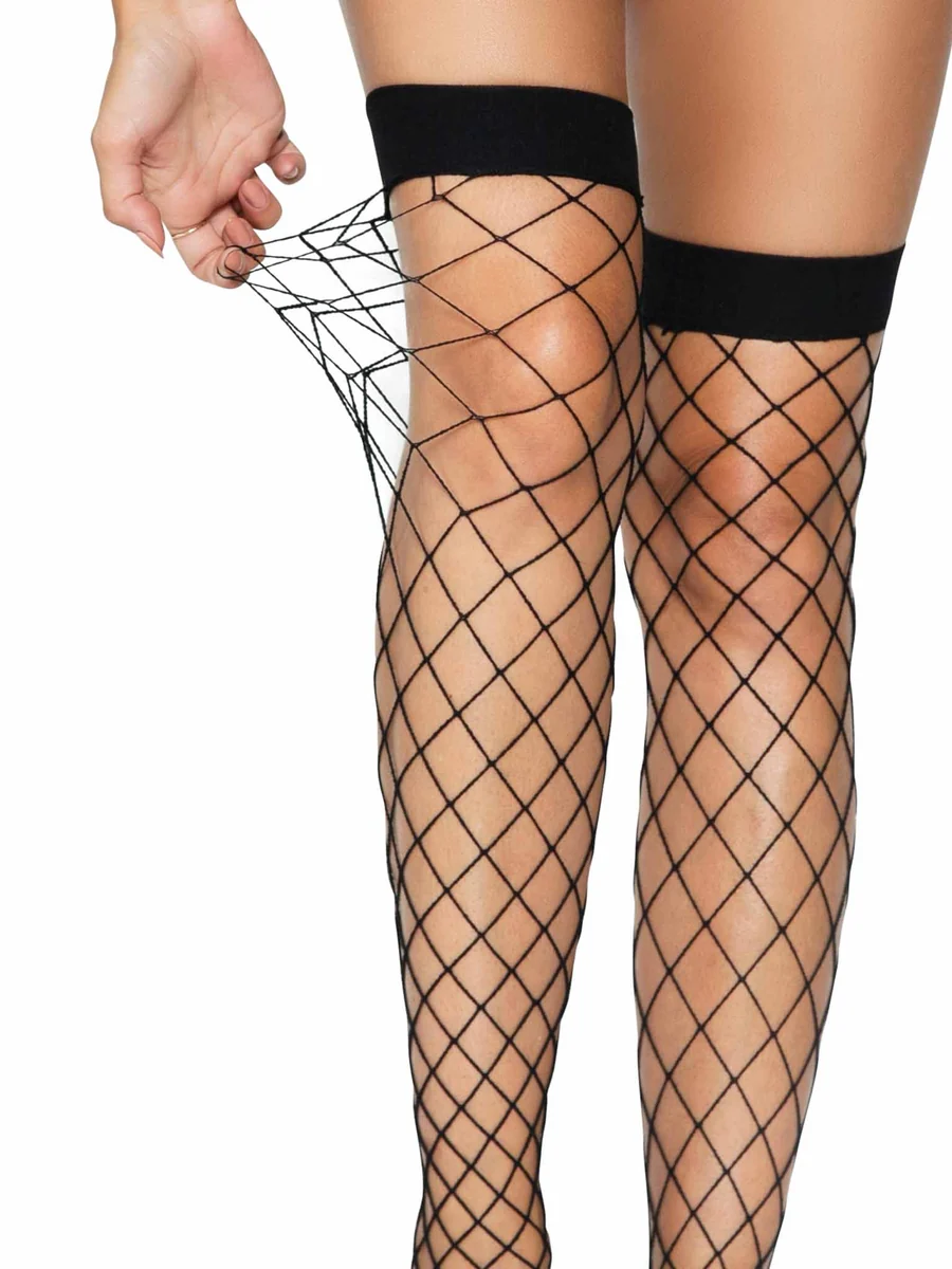 Ida Net Thigh High Stockings - Black