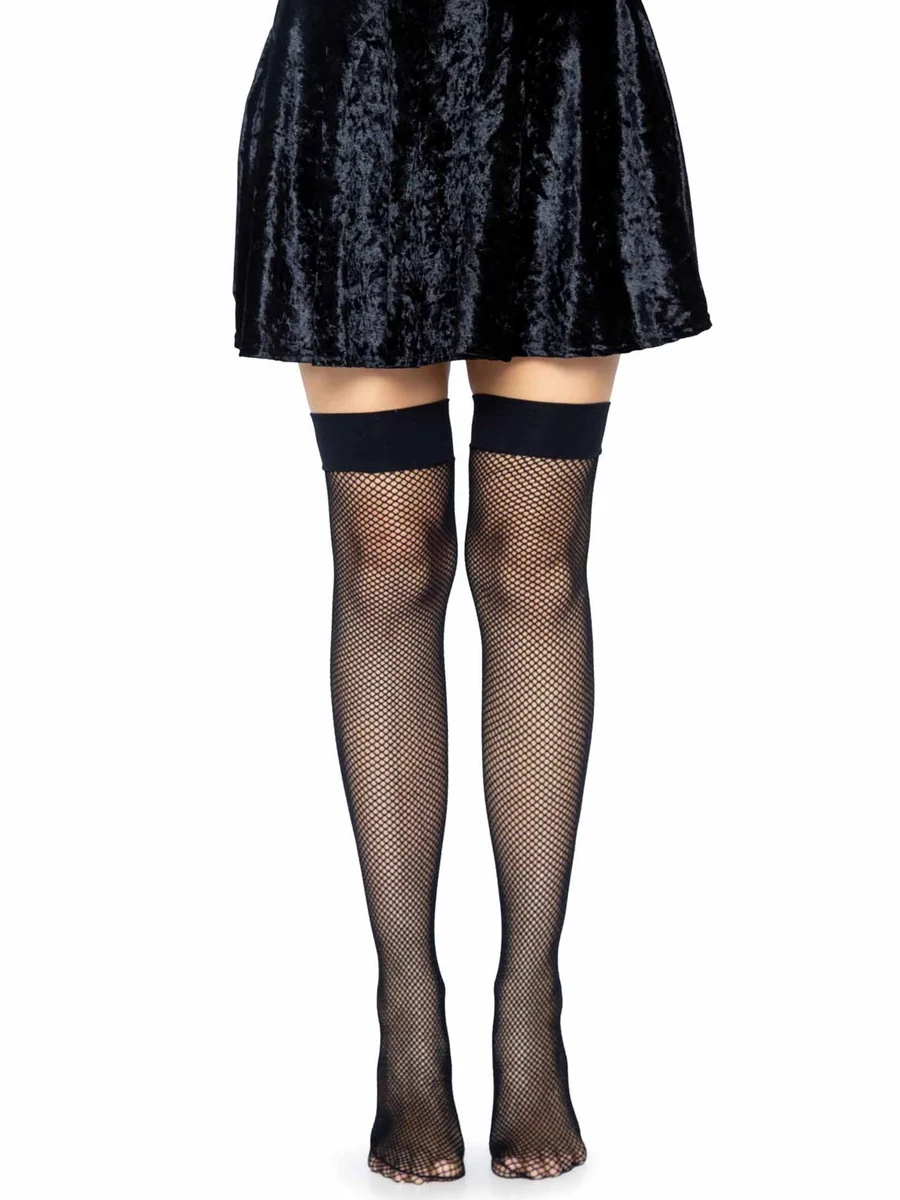 Joy Fishnet Thigh High Stockings - Black