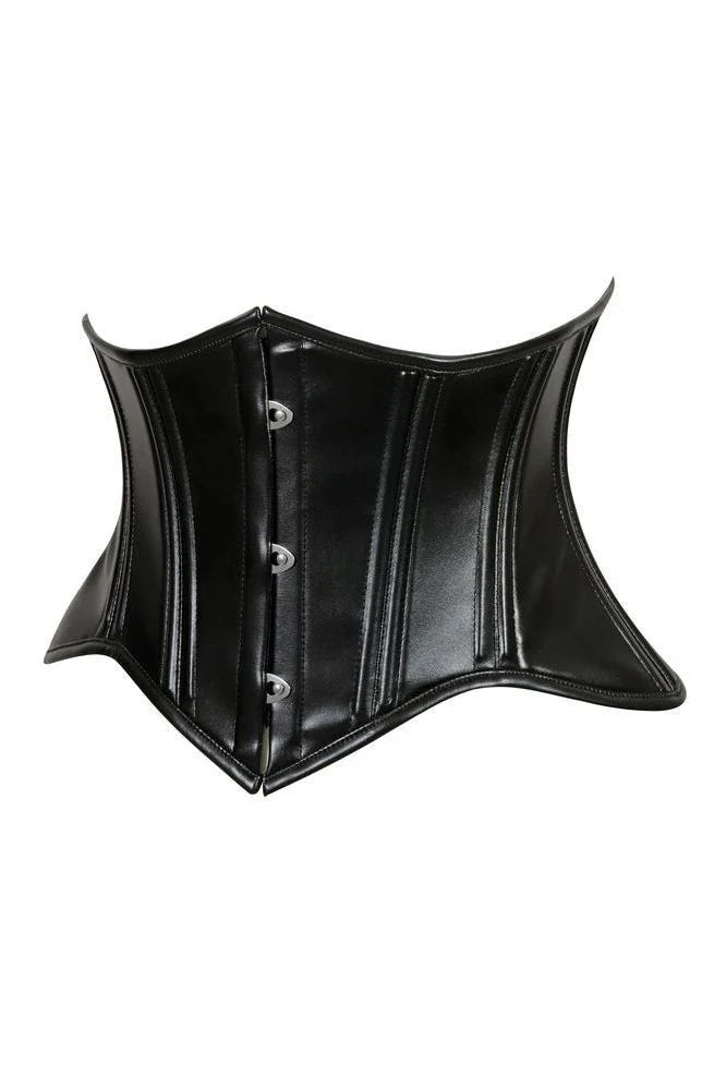 Lavish Double Boned Black Wet Look Faux Leather Curvy Cut Mini Cincher Underbust Corset