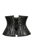 Lavish Double Boned Black Wet Look Faux Leather Curvy Cut Mini Cincher Underbust Corset