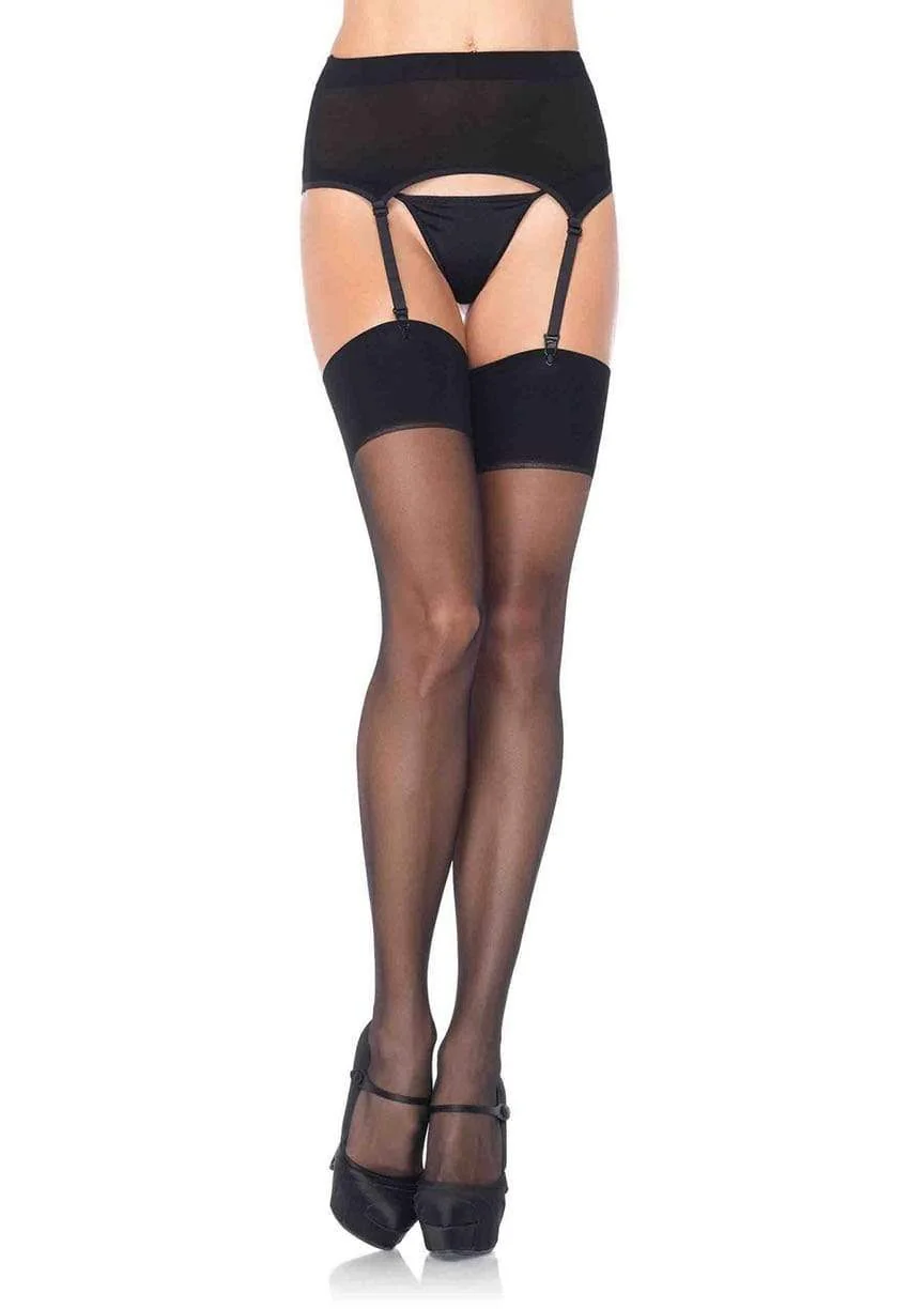 Zara Sheer Garter Belt Stockings - Black