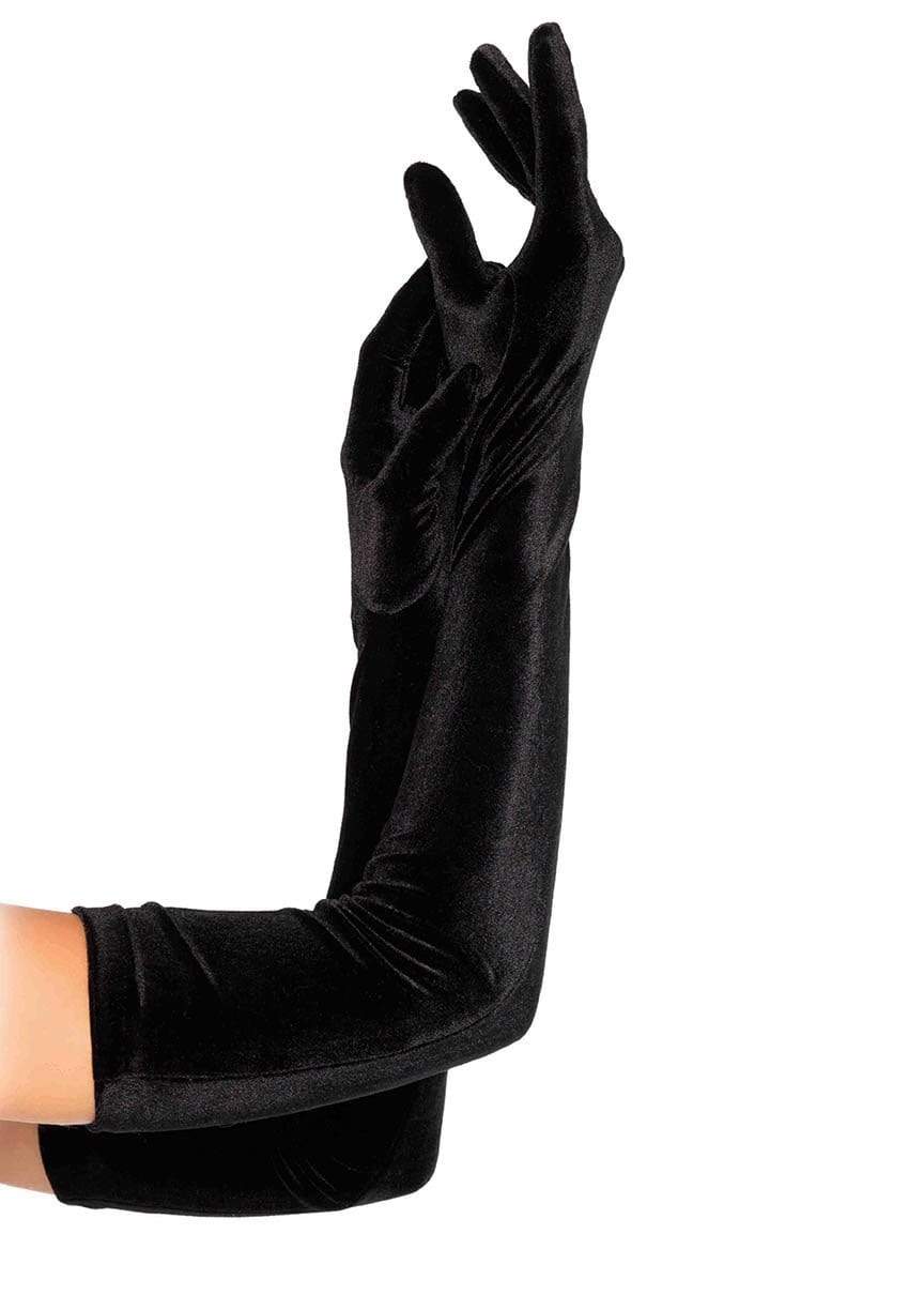 Stretch Velvet Opera Length Gloves - Black