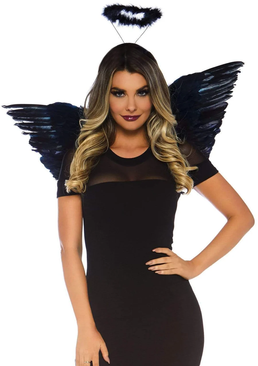 Feather Angel Wings & Halo Accessory Kit - Black