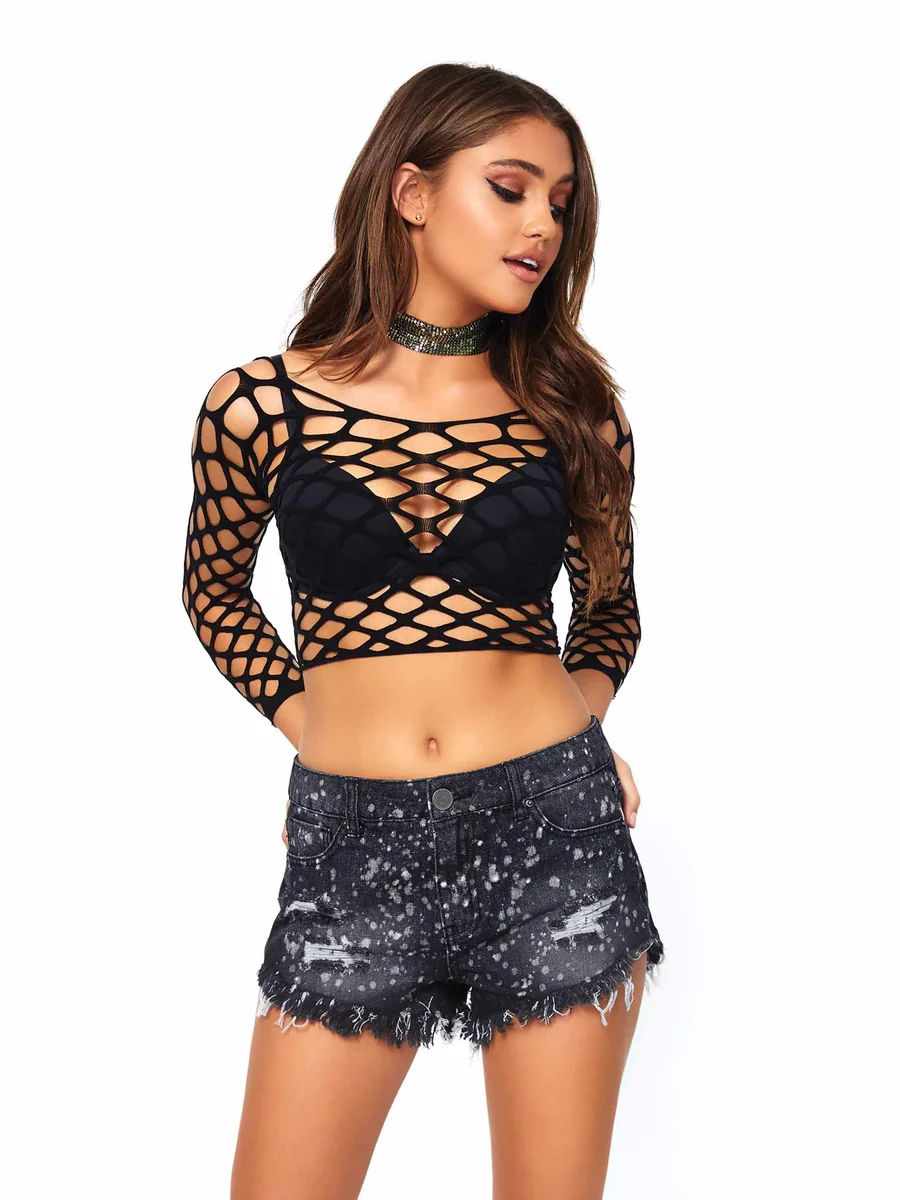 Gimme More Net Crop Top - Black