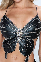 O/S Butterfly Rhinestone Top - Black