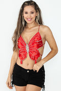 O/S Butterfly Rhinestone Top - Red