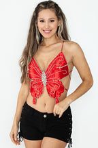 O/S Butterfly Rhinestone Top - Red