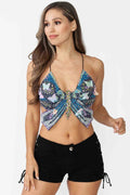 Dazzling Sequin Beaded Butterfly Crisscross - Black