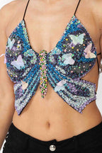 Dazzling Sequin Beaded Butterfly Crisscross - Black