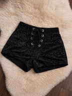It's So Easy Black Velvet Lace-Up Shorts