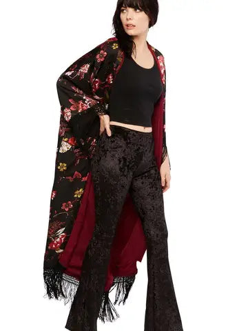 Boho Crushed Black Velvet Bell Bottom Pants Festival Wear