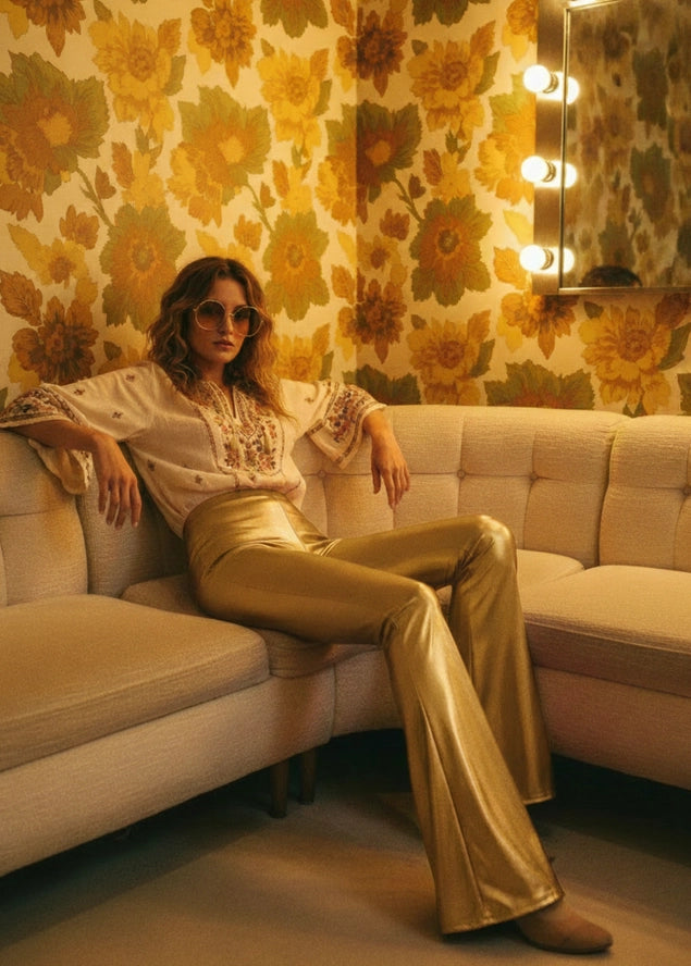 Gold Faux Leather Bell Bottoms