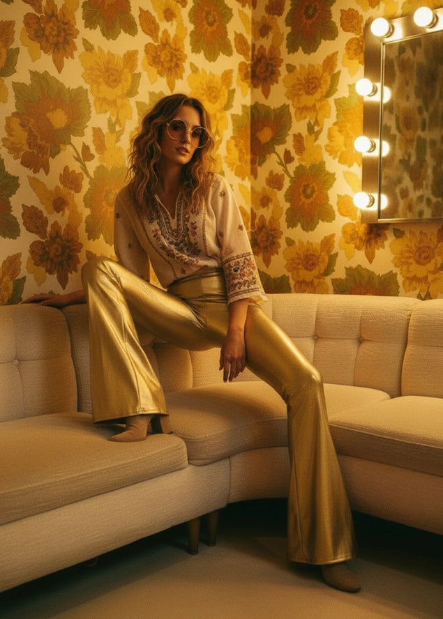 Gold Faux Leather Bell Bottoms