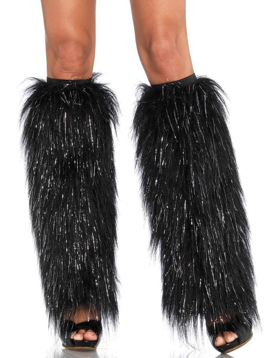 Kira Furry Leg Warmers - Black Silver