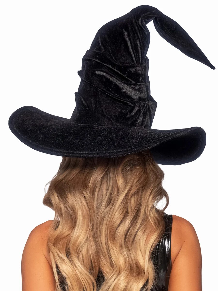 Velvet Ruched Witch Hat - Black