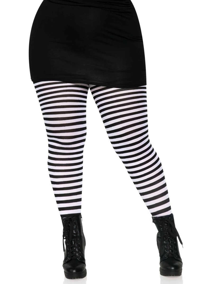 Jada Striped Women's Tights - Black White 1X2X