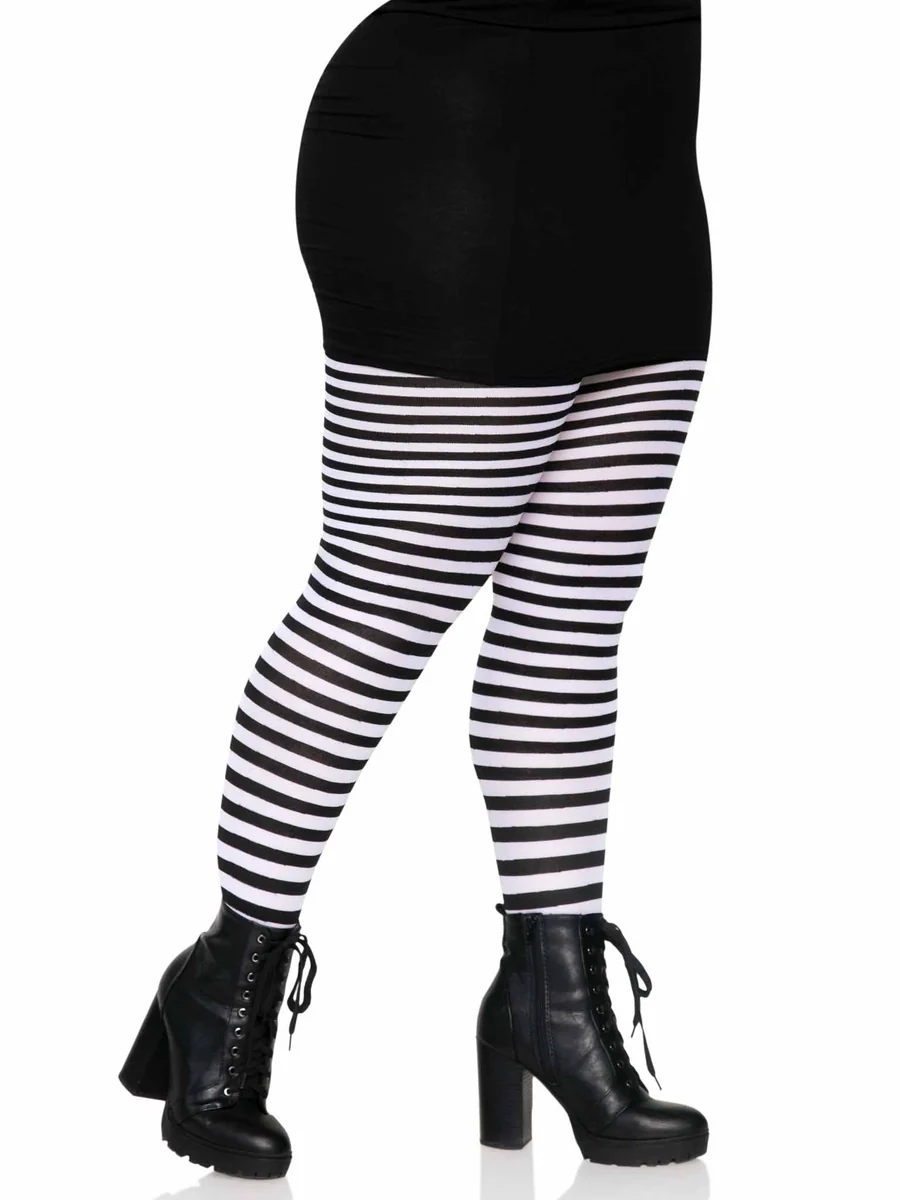 Jada Striped Women's Tights - Black White 1X2X