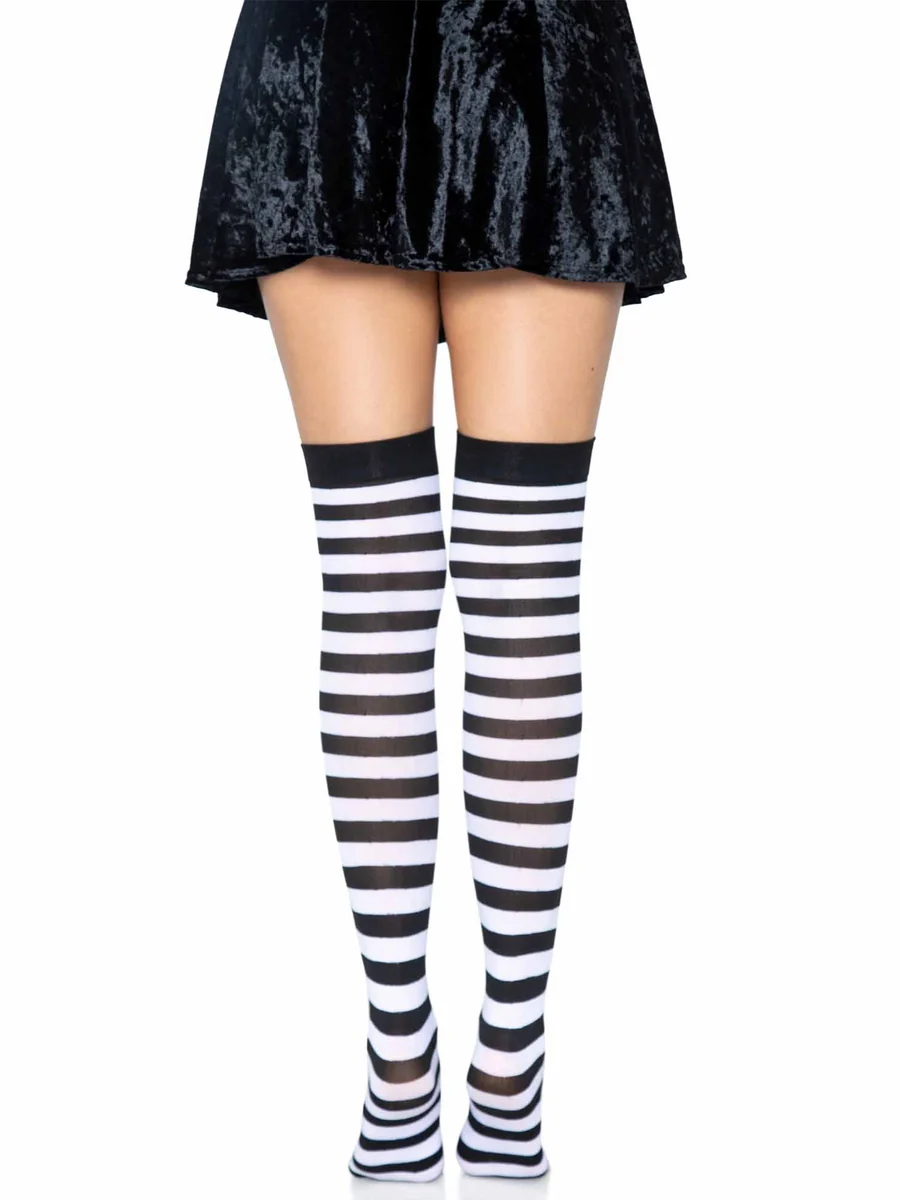 Cari Striped Stockings - Black White OS