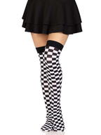 Poppy Checkerboard Thigh High Stockings - Black White