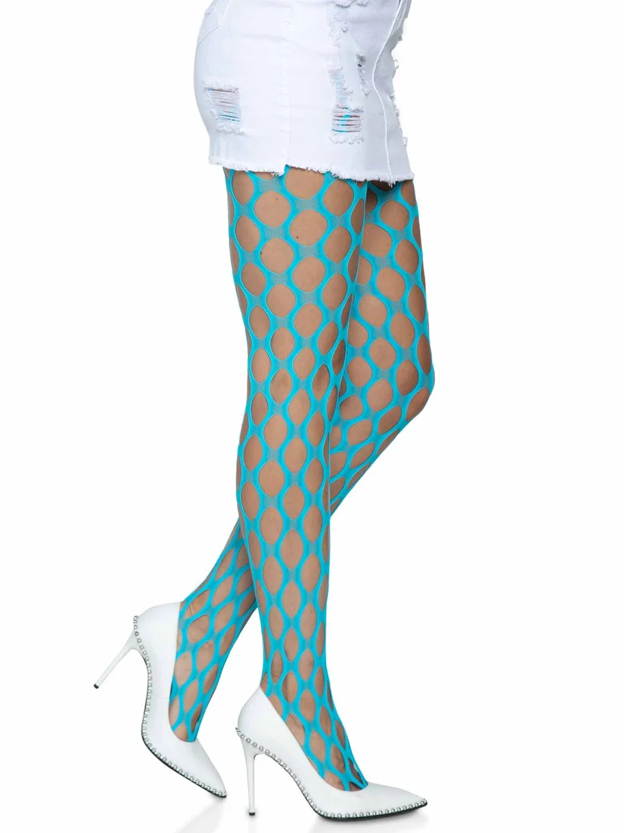 Ivy Pothole Net Tights - Blue
