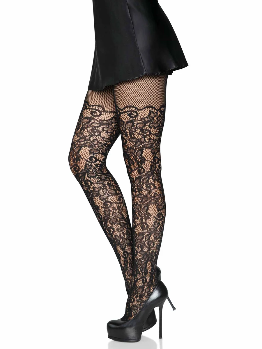Drew Floral Vine Fishnet Tights - OS