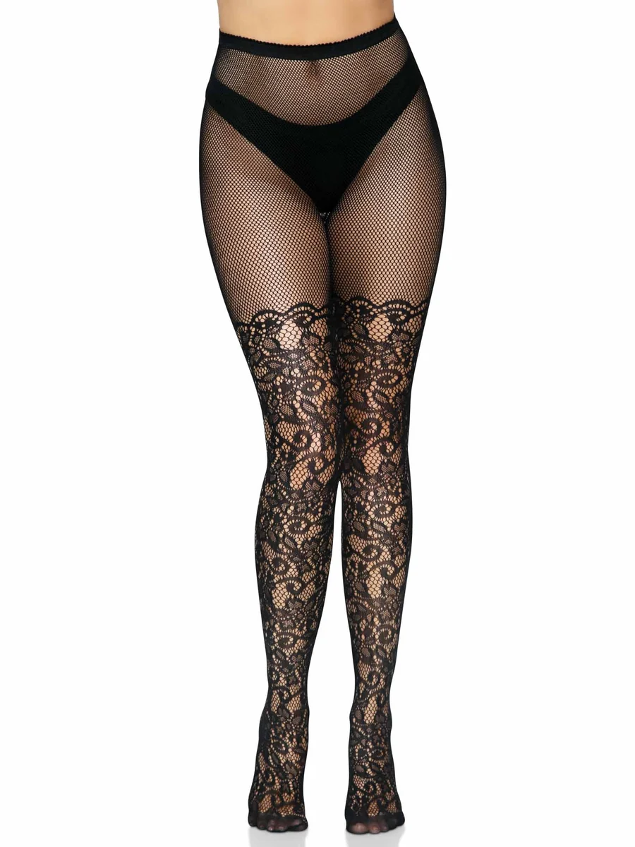 Drew Floral Vine Fishnet Tights - OS