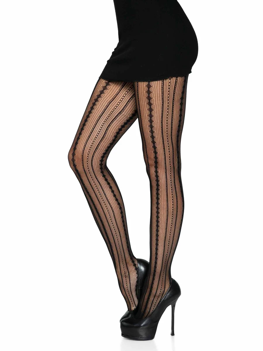 Eve Vintage Pinstripe Net Tights - Black OS