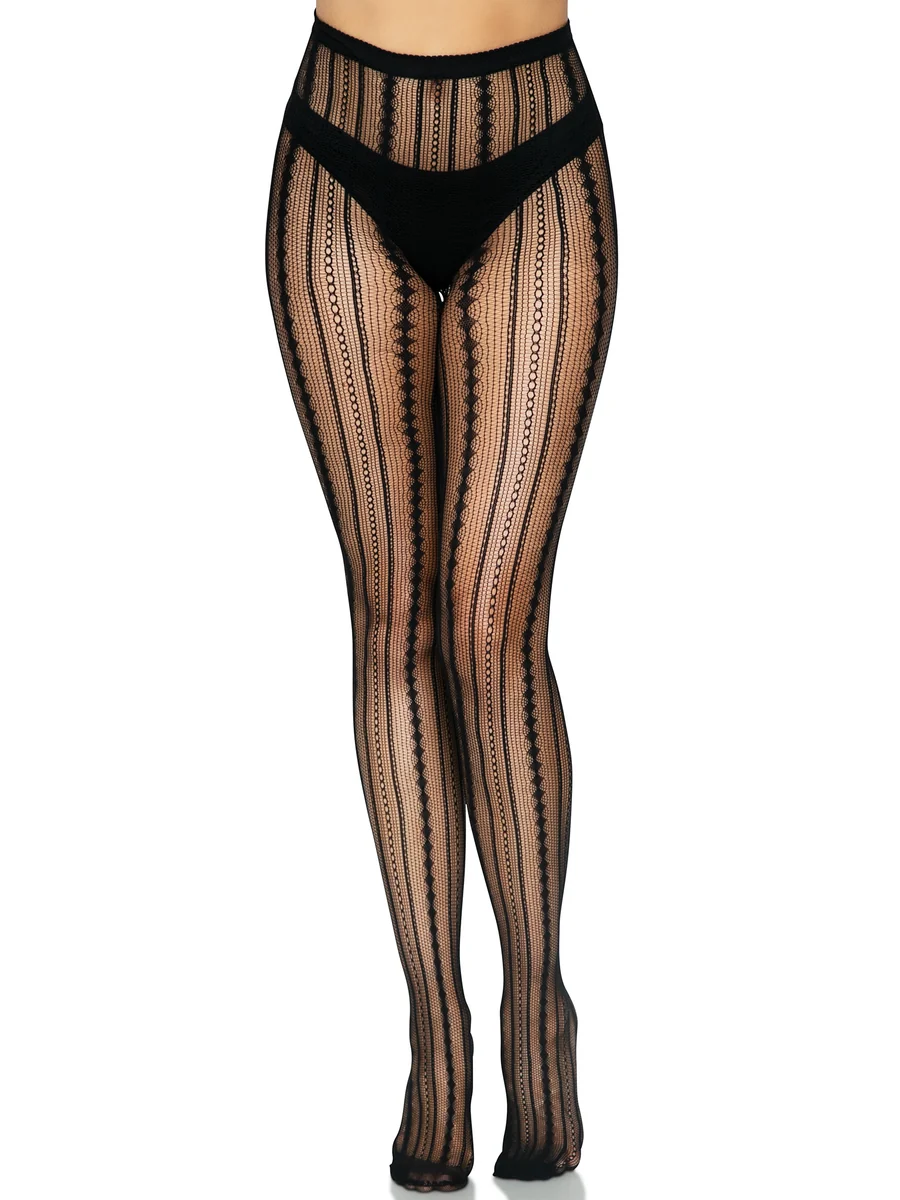 Eve Vintage Pinstripe Net Tights - Black OS