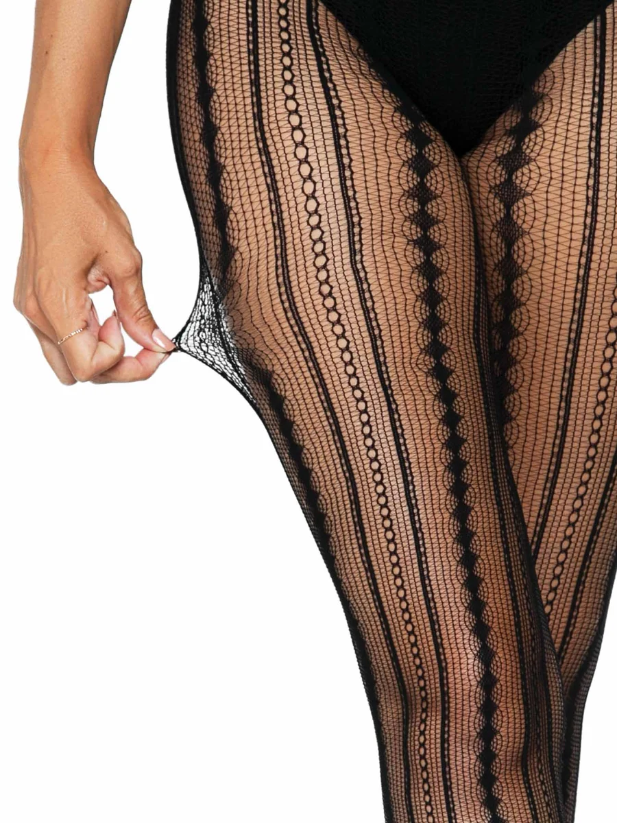 Eve Vintage Pinstripe Net Tights - Black OS