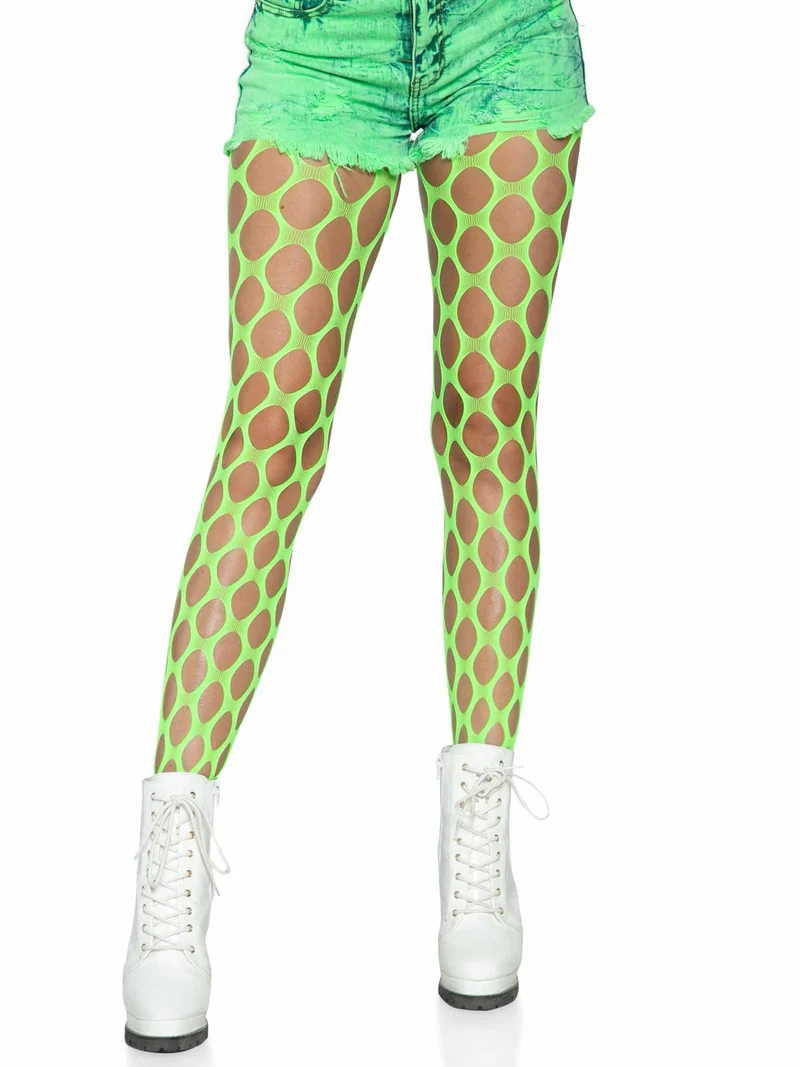 Ivy Pothole Net Tights - Neon Green