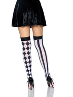 Harlequin Thigh High Stockings - Black White OS