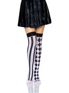 Harlequin Thigh High Stockings - Black White OS