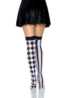 Harlequin Thigh High Stockings - Black White OS