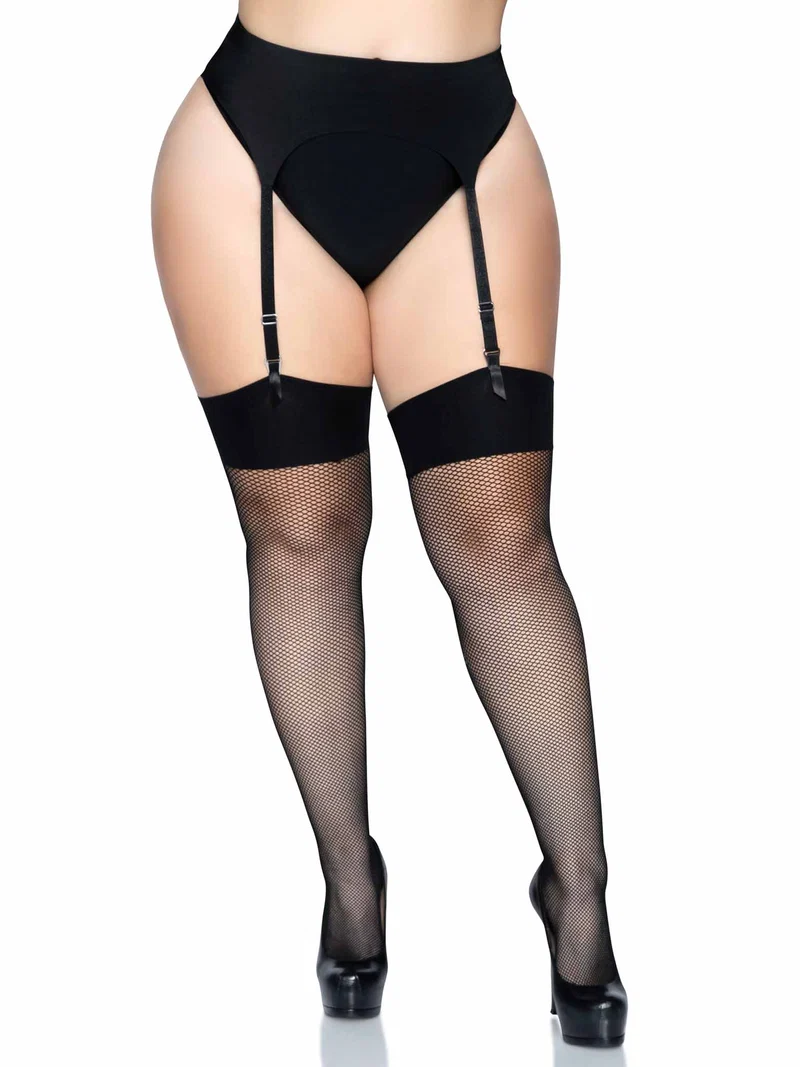 Lucy Fishnet Thigh High Stockings - Black QS