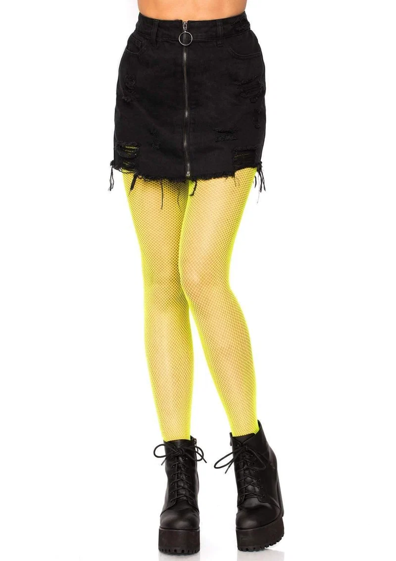 Risa Nylon Fishnet Tights - Neon Yellow