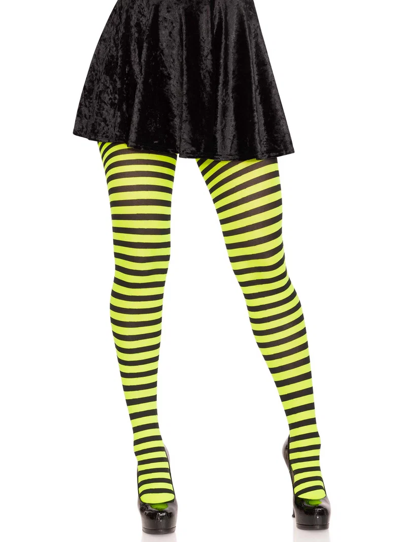 Jada Striped Women's Tights - Black Neon Green