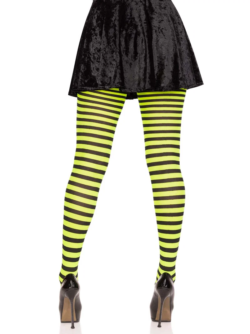 Jada Striped Women's Tights - Black Neon Green