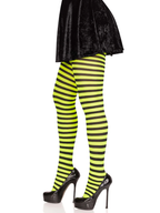 Jada Striped Women's Tights - Black Neon Green