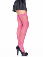 Joy Fishnet Thigh High Stockings - Neon Pink