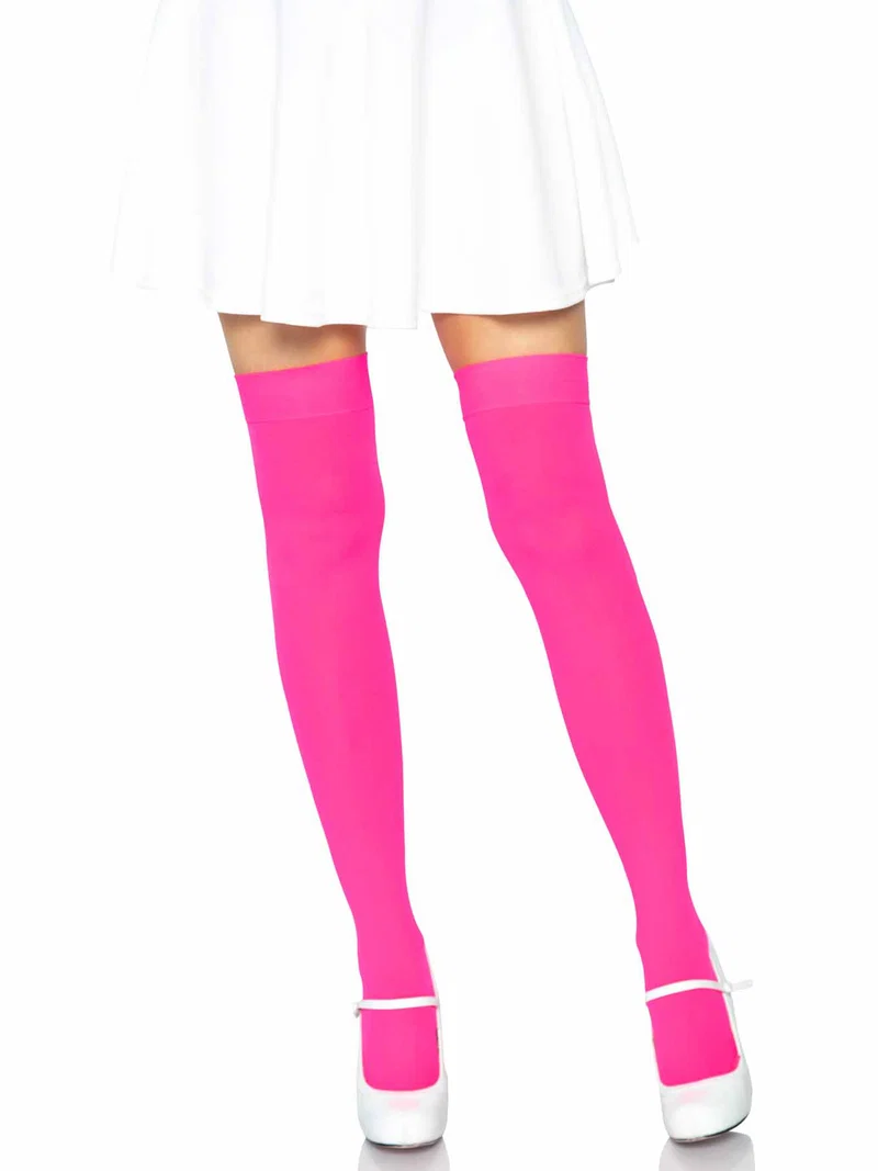Luna Thigh High Stockings - Neon Pink