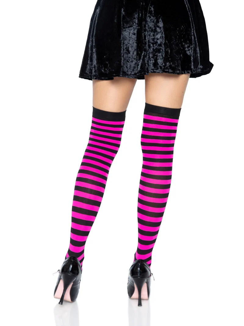 Cari Striped Stockings - Black Neon Pink